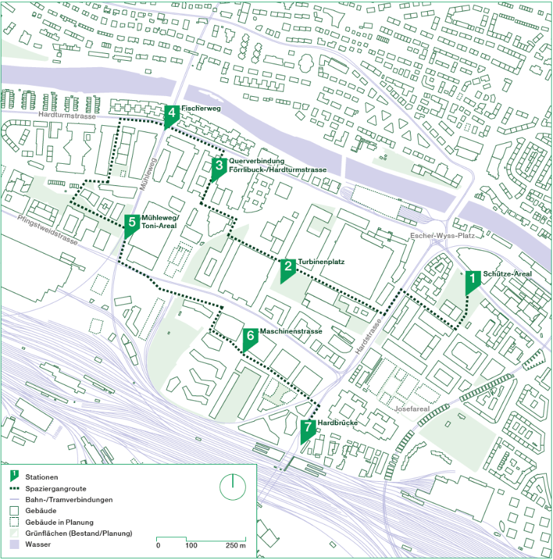 Die Route des moderierten Stadtspaziergangs von Grün Stadt Zürich. (Bild: pd)